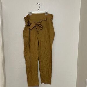 Love & Confuse Yellow Mustard Tie-Waist 100% Linen Cropped Pants Minimalist Boho